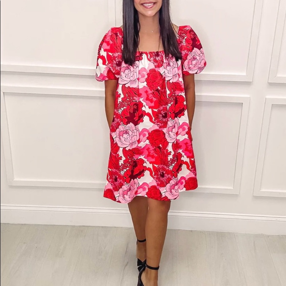 Red and Pink Floral Dress